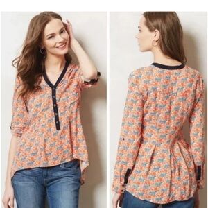 Women's Orange and Blue Printed Top